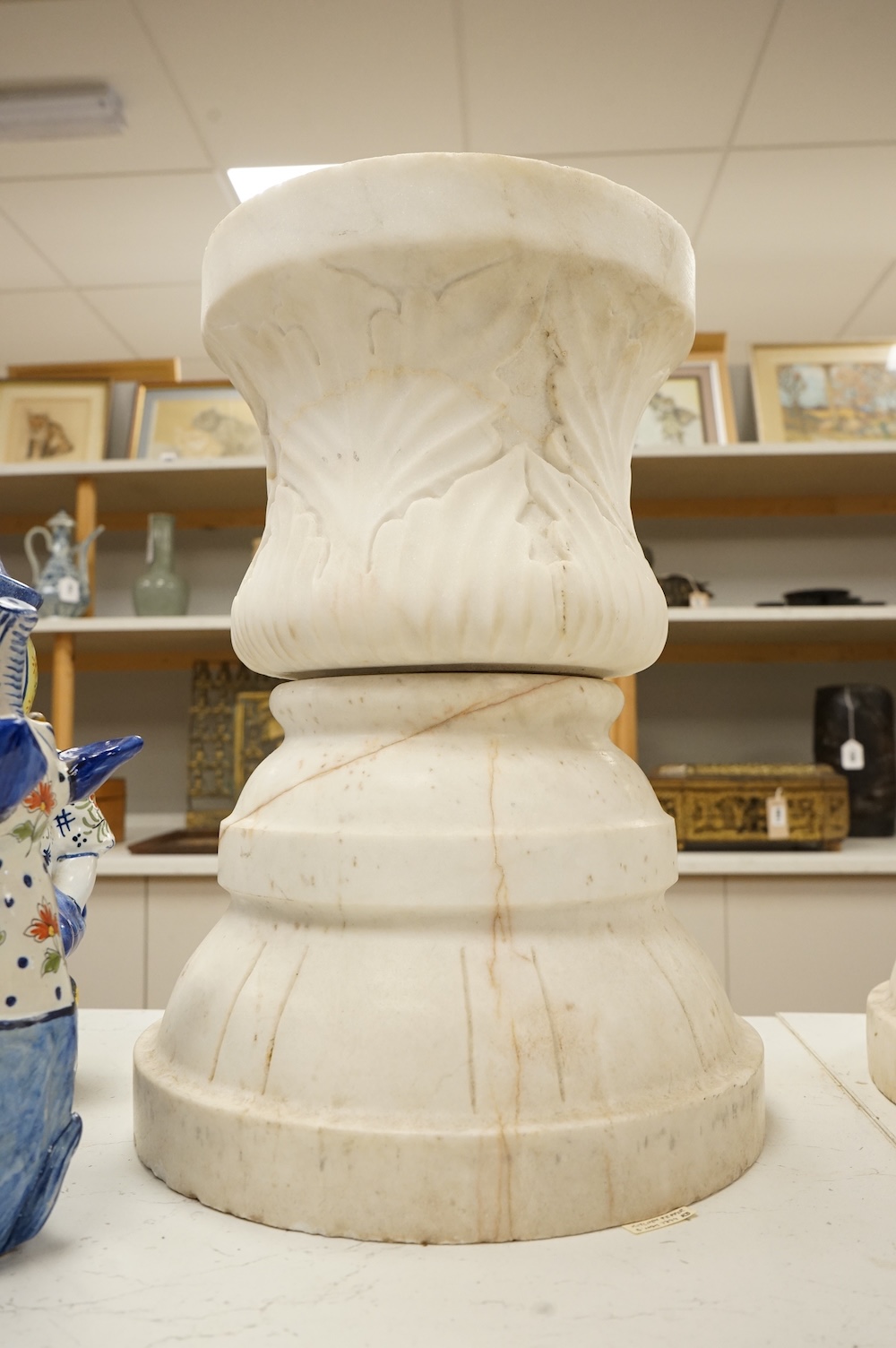 A pair of late 19th century carved marble columns, 40cm